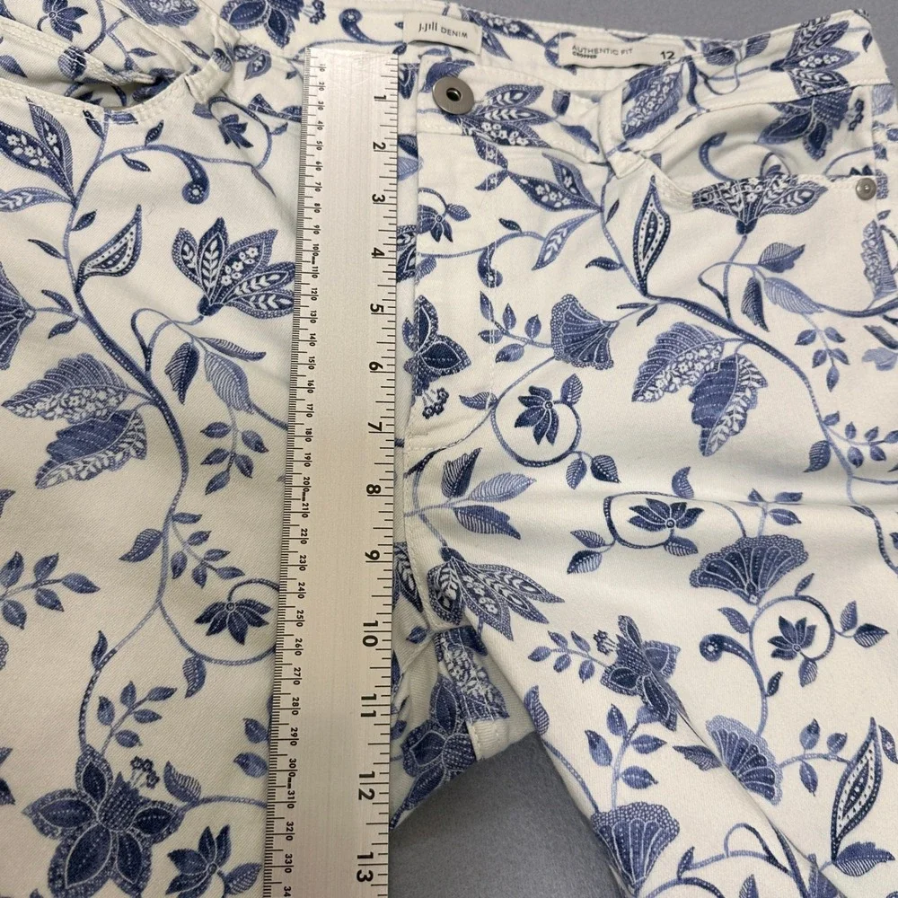 J. Jill Authentic Fit Cropped Jeans Women 12 White Blue Floral Toile Raw Hem - Picture 5 of 9